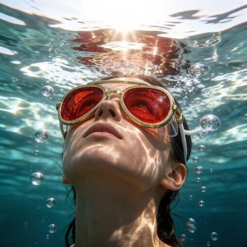 Fashion Aviator Swim Goggles, 2-in-1 Anti-Fog PC Lens Swim Glasses with Adjustable Strap, UV Protection Leak-Proof Swimming Goggles for Adult Men Women, Gold Frame Red Lens (red) in Kuwait