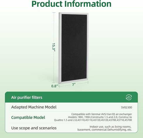 استبدال فلتر الهواء SV02300 HRV متوافق مع نماذج مبادلات الهواء Venmar AVS/VanEE: 90H، 190H، Constructo 1.5 و2.0، Constructo Quattro 1.5 و2.0، عبوتان in Kuwait