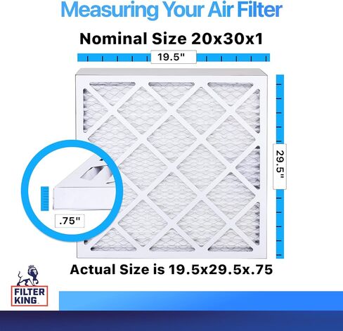 فلتر هواء Filter King 20x30x1 (MERV 8) (4 عبوات) مرشحات فرن التيار المتردد للتحكم في الغبار والحساسية، صنع في الولايات المتحدة الأمريكية، HVAC، مطوي، إلكتروستاتيكي (الحجم الفعلي: 19.5 × 29.5 × .75) in Kuwait