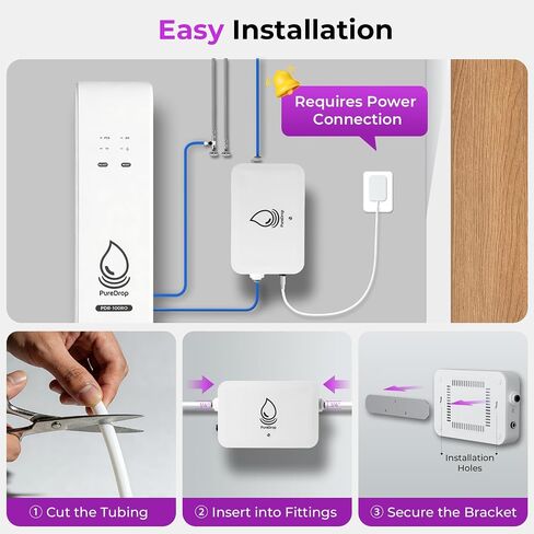 فلتر مياه PureDrop PDR-UVF3 LED للأشعة فوق البنفسجية لفلتر المياه تحت الحوض وأنظمة RO، مفتاح تشغيل/إيقاف ذكي، مصباح LED بالأشعة فوق البنفسجية طويل الأمد، يقلل ما يصل إلى 99.9% من البكتيريا in Kuwait