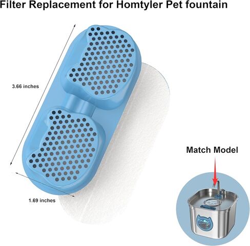 Homtyler 6-Pack مرشحات بديلة لنافورة مياه القطط، متوافقة مع نافورة أوتوماتيكية من الفولاذ المقاوم للصدأ سعة 2.2 لتر تتميز بنافذة مياه على شكل قطة، خراطيش ثلاثية المراحل in Kuwait