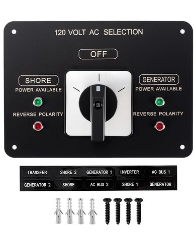 AC Rotary Switch Panel 2 Position 120V 30A, Marine-Grade Selector Switch with Reverse Polarity LED Indicator for Boats Commercial Vessels Yachts in Kuwait