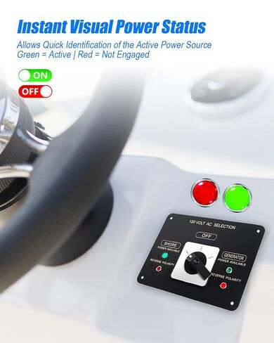 AC Rotary Switch Panel 2 Position 120V 30A, Marine-Grade Selector Switch with Reverse Polarity LED Indicator for Boats Commercial Vessels Yachts in Kuwait
