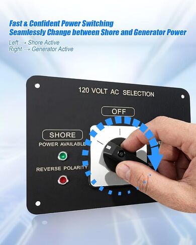 AC Rotary Switch Panel 2 Position 120V 30A, Marine-Grade Selector Switch with Reverse Polarity LED Indicator for Boats Commercial Vessels Yachts in Kuwait