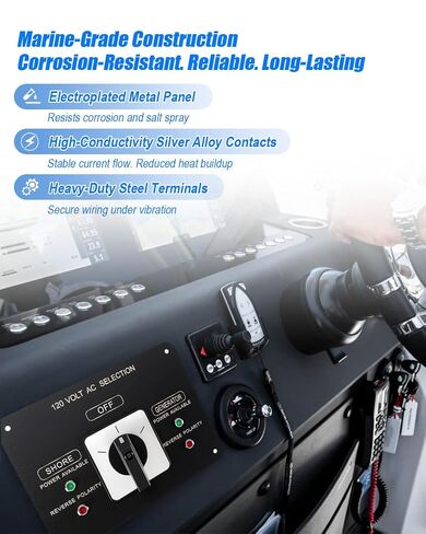 AC Rotary Switch Panel 2 Position 120V 30A, Marine-Grade Selector Switch with Reverse Polarity LED Indicator for Boats Commercial Vessels Yachts in Kuwait