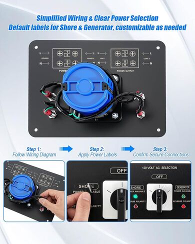 AC Rotary Switch Panel 2 Position 120V 30A, Marine-Grade Selector Switch with Reverse Polarity LED Indicator for Boats Commercial Vessels Yachts in Kuwait