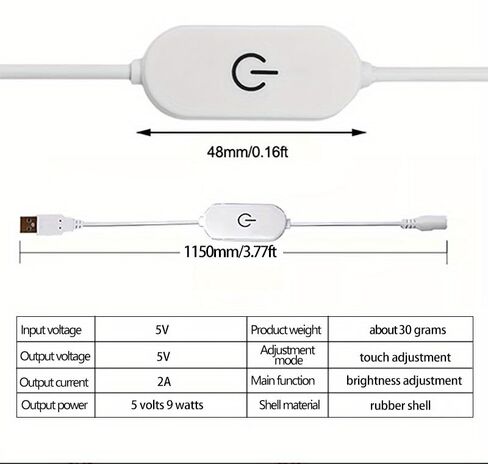 شريط LED بمفتاح تحكم يعمل باللمس 2A 1.15m/3.77ft DC5V مفتاح تعتيم باللمس مصباح مرن قابل للتعتيم، أبيض in Kuwait