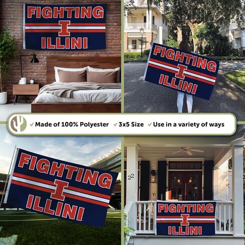 علم جامعة إلينوي ديزرت كاكتوس - لافتة قتال Illini U of I مقاس 3 × 5 أقدام، عرض قماشي متين داخلي/خارجي (النمط I1) in Kuwait