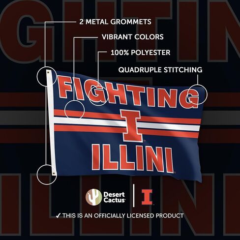علم جامعة إلينوي ديزرت كاكتوس - لافتة قتال Illini U of I مقاس 3 × 5 أقدام، عرض قماشي متين داخلي/خارجي (النمط I1) in Kuwait