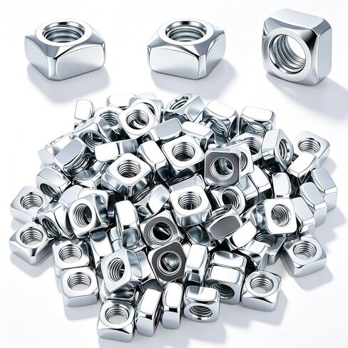 Yaocom 100 Pack 1/2"-13 Coarse Thread Square Nuts, Zinc Plated Iron, Heavy Duty Anti-Loosening Fasteners for Channel Steel, Machinery and Furniture Assembly in Kuwait