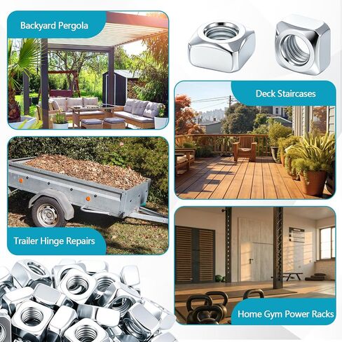 Yaocom 100 Pack 1/2"-13 Coarse Thread Square Nuts, Zinc Plated Iron, Heavy Duty Anti-Loosening Fasteners for Channel Steel, Machinery and Furniture Assembly in Kuwait