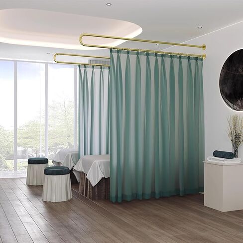 Indoor Hanging Curtain Room Dividers, Large Panel Privacy Partition Screen for Beauty Salon/Hospital/Physiotherapy Bed/Yoga Studio, 2 Set Temporary Separator,Green-L 2.3m Pole in Saudi Arabia
