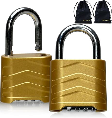 قفل مركب، قفل كومبو خارجي 2.2 بوصة 55 مم مقاوم للطقس شديد التحمل، قابل لإعادة الضبط 4 رقمي، جسم من الألومنيوم الآمن (عبوتان، ذهبي، طويل) in Kuwait