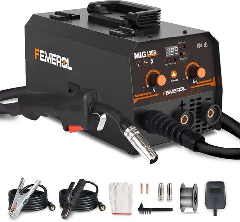 FEMEROL MIG Welder,2 in 1 Flux core/Stick Welder,130Amp 110V Gasless MIG Welding Machine with Synergy IGBT Inverter Welder Portable Wire Feed Welder in Kuwait