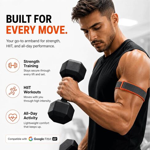حزام العضلة ذات الرأسين متوافق مع Google Fitbit Air، حزام الذراع العلوي من النايلون المرن القابل للتعديل للنساء والرجال، حزام يد للتمرين قابل للتنفس للجري وصالة الألعاب الرياضية وتدريبات القوة وHIIT in Kuwait
