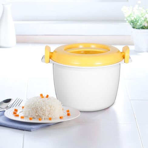 جهاز طبخ الأرز بالميكروويف من فوساريا، حاوية بلاستيكية صفراء سعة 1 لتر | حاوية طهي بلاستيكية في الميكروويف للأرز والخضروات والمعكرونة والحساء ودقيق الشوفان وإعداد الوجبات in Kuwait