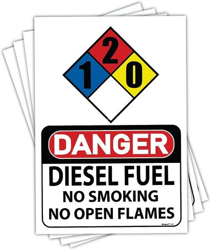 (4 Pack) Diesel Fuel Stickers with NFPA 1-2-0 Placard - OSHA 7 x 10 Inch Heavy Duty Decal Warning Sign - Industrial Safety Sign for Fuel Storage, Indoor/Outdoor Weatherproof in Kuwait