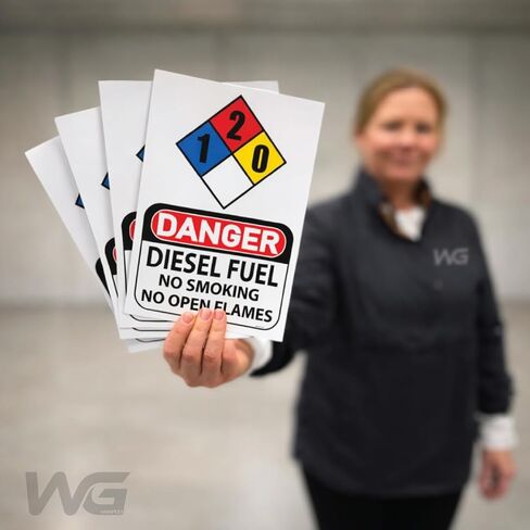 (4 Pack) Diesel Fuel Stickers with NFPA 1-2-0 Placard - OSHA 7 x 10 Inch Heavy Duty Decal Warning Sign - Industrial Safety Sign for Fuel Storage, Indoor/Outdoor Weatherproof in Kuwait