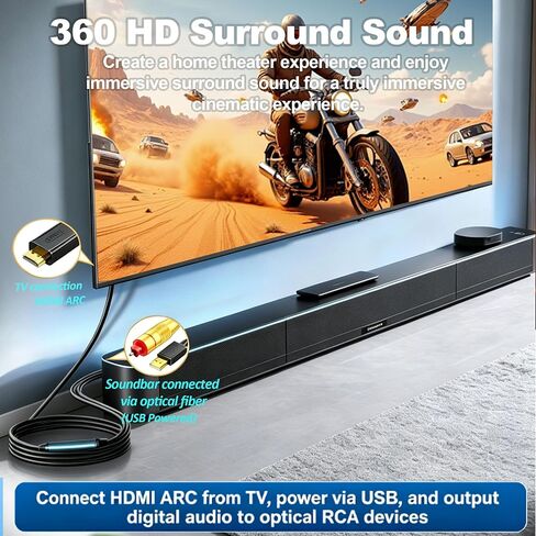 كابل HDMI ARC لتحويل الصوت البصري للتلفزيون، 5FT ARC إلى Toslink SPDIF مستخرج الصوت لمكبرات الصوت، مستقبل AV والمسرح المنزلي، يدعم PCM/LPCM، Dolby Digital & DTS 5.1، يعمل بمنفذ USB in Kuwait