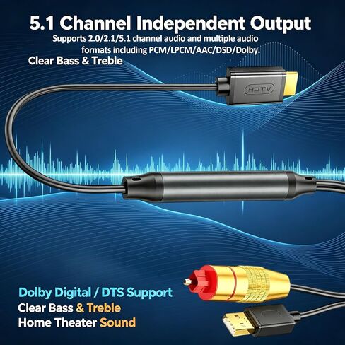كابل HDMI ARC لتحويل الصوت البصري للتلفزيون، 5FT ARC إلى Toslink SPDIF مستخرج الصوت لمكبرات الصوت، مستقبل AV والمسرح المنزلي، يدعم PCM/LPCM، Dolby Digital & DTS 5.1، يعمل بمنفذ USB in Kuwait
