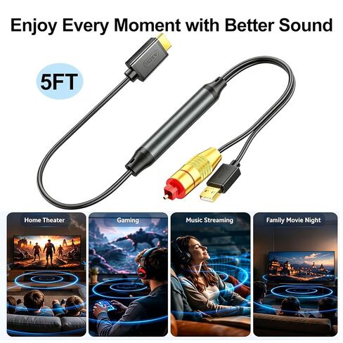 كابل HDMI ARC لتحويل الصوت البصري للتلفزيون، 5FT ARC إلى Toslink SPDIF مستخرج الصوت لمكبرات الصوت، مستقبل AV والمسرح المنزلي، يدعم PCM/LPCM، Dolby Digital & DTS 5.1، يعمل بمنفذ USB in Kuwait