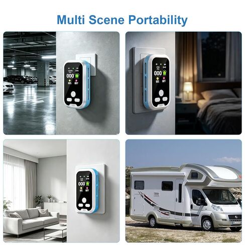 Plug in 5-in-1 Environment Detectors,HD Display Indoor Air Quality Meters Support Temp/Humidity, Built-in Battery High Accuracy Sensors for Home, Apartment,RV, Hotel, Camping, Car, Travel in Kuwait