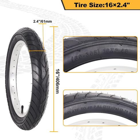 16 x 2.4 Bike Tires and Inner Tubes Set,16"/64-305 Folding Bicycle Tire | Heavy Duty Bicycle Tires and Tubes Schrader Valve with 2 Tire Levers Compatible with Road Bike,BMX Tire,Kids Bike Tire 2 Sets in Kuwait