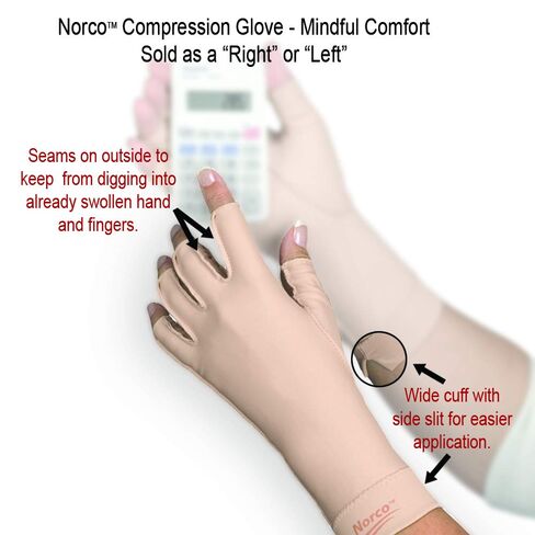 Norco Therapeutic Compression Edema Glove. Indications - Swelling and Arthritis Pain for Women and Men. Fingerless. Soft Stretchy Fabric for Warmth. Outside Seams for Comfort. Right Medium. in Kuwait