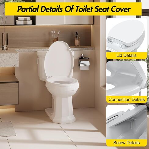 Elongated White Toilet Seat, PP Material, Quick Release Hinges for Easy Cleaning in Kuwait