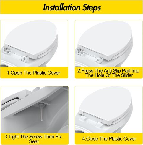 Elongated White Toilet Seat, PP Material, Quick Release Hinges for Easy Cleaning in Kuwait