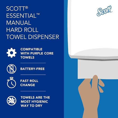 Scott® Essential™ Manual Hard Roll Towel Dispenser (46254), White, for Purple Core Scott® Roll Towels, 12.63" x 16.13" x 10.2" (Qty 1) in Kuwait