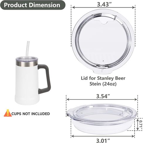 عبوتان من أغطية الأكواب المتوافقة مع كوب ستانلي ستاي تشيل بيرة ستاي تشيل 24oz / كوب حفلات معزول من الفولاذ المقاوم للصدأ، أغطية أكواب بيرة شفافة، أغطية أكواب بديلة، خالية من مادة BPA (الأكواب غير متضمنة) in Kuwait