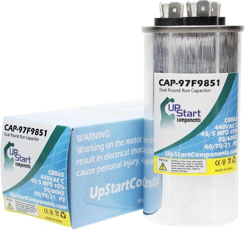 استبدال مكثف تشغيل دائري مزدوج 45/5 MFD 440 فولت للحامل 319186-702 - CAP-97F9851، العلامة التجارية لمكونات UpStart in Kuwait