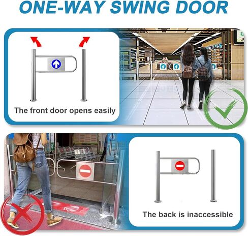 Stainless Steel Self-Closing One-Way Gate Automatic Swing Safety Door for Pedestrian Access Control Durable Metal Crowd Control Barrier(LeftColumn90*100cm) in Kuwait
