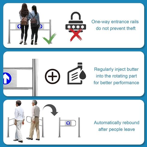 Stainless Steel Self-Closing One-Way Gate Automatic Swing Safety Door for Pedestrian Access Control Durable Metal Crowd Control Barrier(LeftColumn90*100cm) in Kuwait