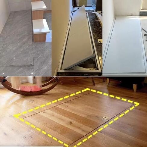 Extra Large Concealed Access Door, 34x20 in Recessed Floor Hatch for Basement, Heavy-Duty Steel with Suction Cup Opener, Ideal for Easy Access and Durability in Kuwait