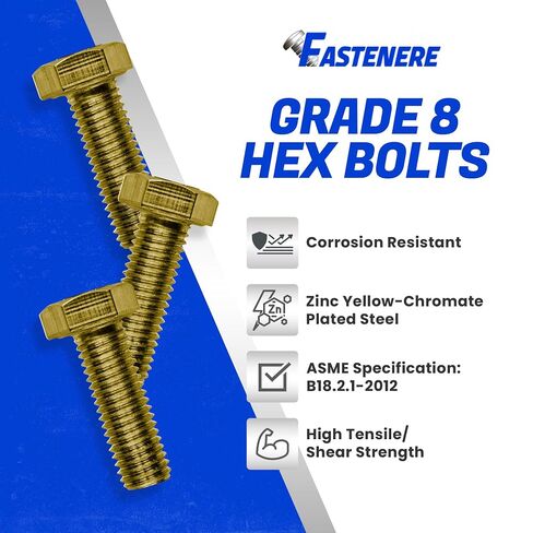 مسامير سداسية من Fastener 1/4"-28 x 5/8" من الفولاذ المطلي بالكروم الأصفر والزنك من الدرجة 8، مسامير سداسية متينة ملولبة بالكامل للآلات والبناء، مقاومة للصدأ، مثبتات شديدة التحمل، عبوة من 25 قطعة in Kuwait
