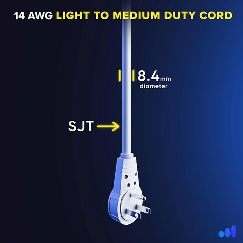 كابل Maximm بطول 6 أقدام 14Awg 360 درجة سلك تمديد مسطح دوار/سلك، سلك مؤرض 3 شوكات، سلك تمديد عالي التحمل - معتمد من UL - أبيض in Kuwait