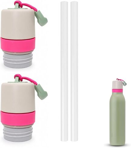 Replacement Lid Compatible with Owala FreeSip Twist Insulated Stainless Steel 18oz 24oz, 2 Pack Caps with Carry Handle, with Straws, Lid Accessory for FreeSip Twist Bottles in Kuwait