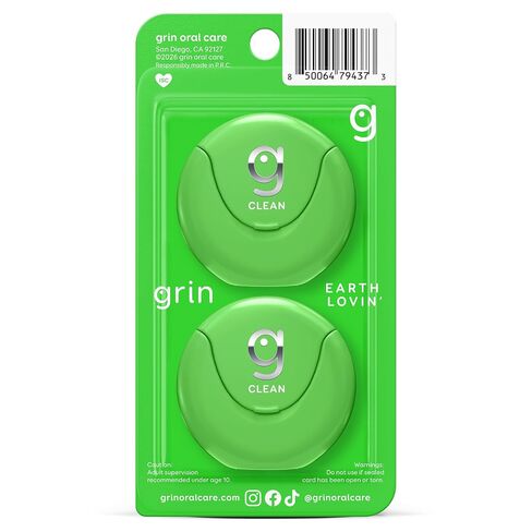 GRIN Clean Dental Floss – 2 Pack (87.4 Yards Total) | Super Strong Floss | Minty | Shred-Resistant | Compact Dispenser Made with Recycled Plastic in Kuwait