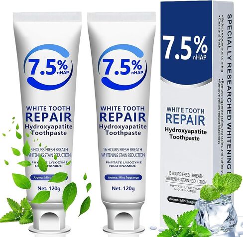 2 Pcs 7.5 hydroxyapatite Toothpaste，Set 2 Pcs Hydroxyapatite Toothpastes for Enamel Protection and Tooth Strengthening, Gentle Mint, Fresh Breath, Daily Use for Oral Health in Kuwait
