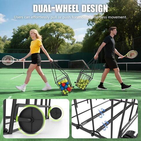 Tennis Ball Hopper, Portable Pickleball Holder with Wheels & Handle | Convertible Handles, Holds 50 Pickleballs, Secure Hooked Lid, Powder-Coated Steel, Easy-Rolling Wheels, Fast Tool-Free Setup in Kuwait