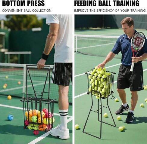 Tennis Ball Hopper, Portable Pickleball Holder with Wheels & Handle | Convertible Handles, Holds 50 Pickleballs, Secure Hooked Lid, Powder-Coated Steel, Easy-Rolling Wheels, Fast Tool-Free Setup in Kuwait