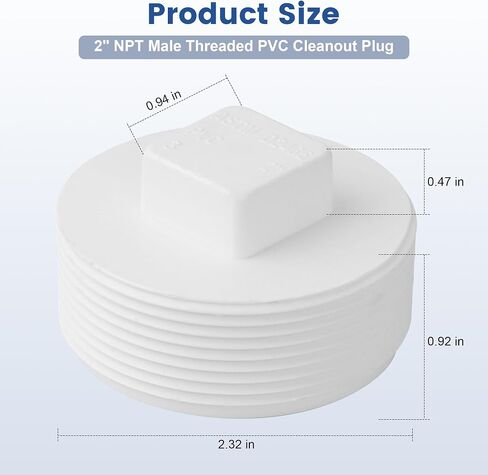 2" PVC Sewer Cleanout Plug, DWV Male Threaded Flush End Cap, Pipe Fitting for Sewer & Drainage Piping Systems - 2 Pcs in Saudi Arabia