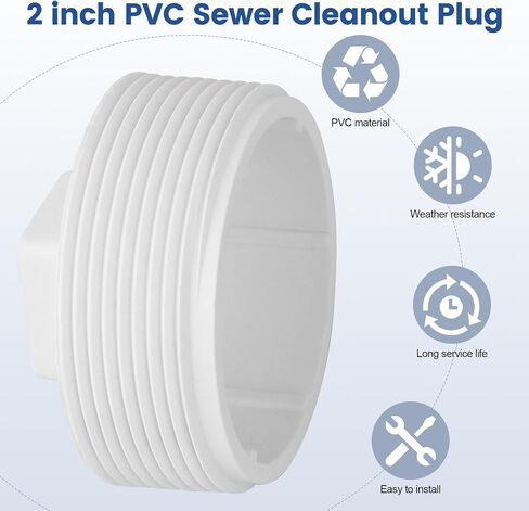 2" PVC Sewer Cleanout Plug, DWV Male Threaded Flush End Cap, Pipe Fitting for Sewer & Drainage Piping Systems - 2 Pcs in Saudi Arabia