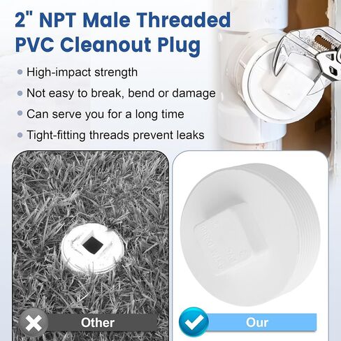 2" PVC Sewer Cleanout Plug, DWV Male Threaded Flush End Cap, Pipe Fitting for Sewer & Drainage Piping Systems - 2 Pcs in Saudi Arabia
