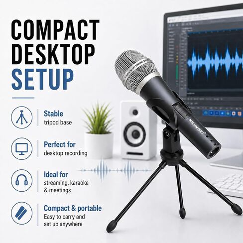 Handheld Wired Microphone - heart-shaped Dynamic Microphone, For speakers, karaoke machines, amplifiers, mixers, with 14 foot XLR to 1/4 inch audio cable, desktop tripod,extension pole,Mic storage bag in Kuwait