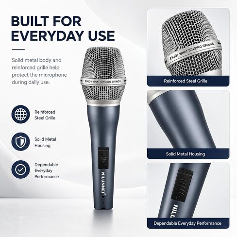 Handheld Wired Microphone - heart-shaped Dynamic Microphone, For speakers, karaoke machines, amplifiers, mixers, with 14 foot XLR to 1/4 inch audio cable, desktop tripod,extension pole,Mic storage bag in Kuwait