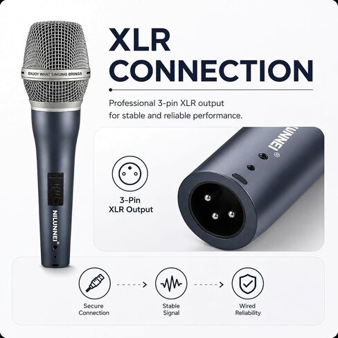 Handheld Wired Microphone - heart-shaped Dynamic Microphone, For speakers, karaoke machines, amplifiers, mixers, with 14 foot XLR to 1/4 inch audio cable, desktop tripod,extension pole,Mic storage bag in Kuwait