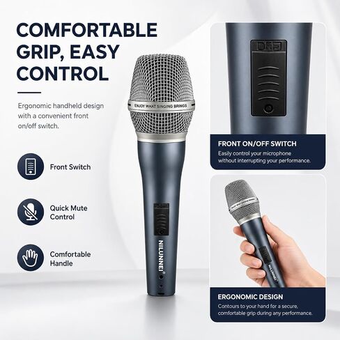 Handheld Wired Microphone - heart-shaped Dynamic Microphone, For speakers, karaoke machines, amplifiers, mixers, with 14 foot XLR to 1/4 inch audio cable, desktop tripod,extension pole,Mic storage bag in Kuwait